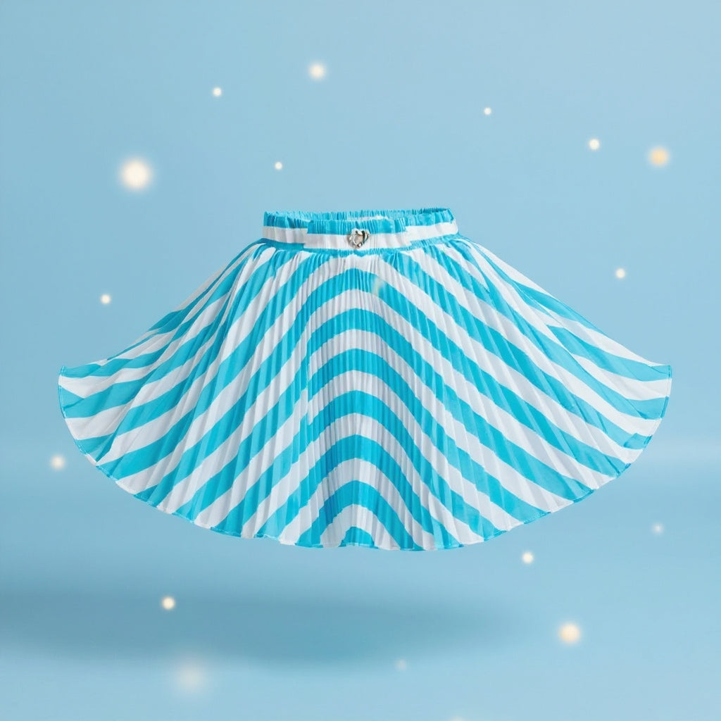 Baby Girls Teal Blue Striped Skirt – Single Piece Only | Elegant Pleated Skirt for 1–4 Years