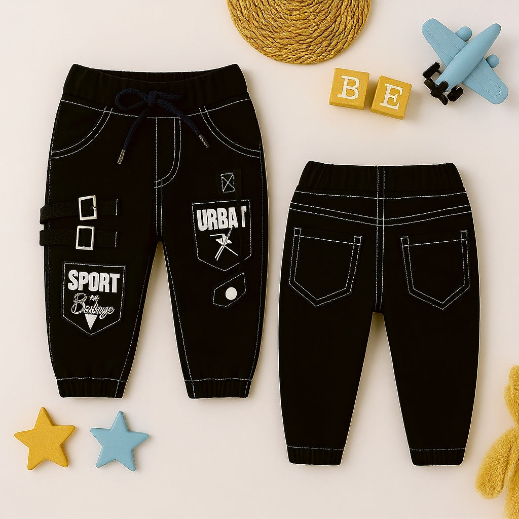 Baby Boys Stylish Black Cargo Jogger Pants | Soft & Comfortable Cotton Bottom Wear