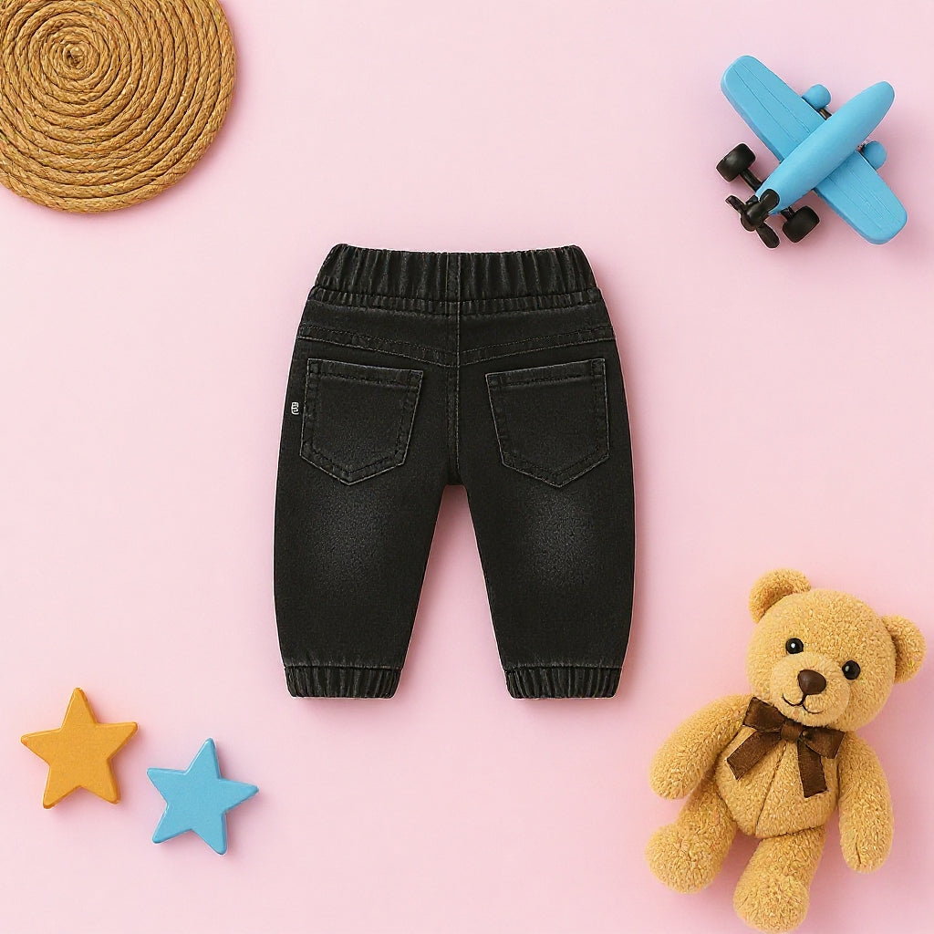 Baby Boys Stylish Black Cargo Jogger Pants | Soft & Comfortable Cotton Bottom Wear