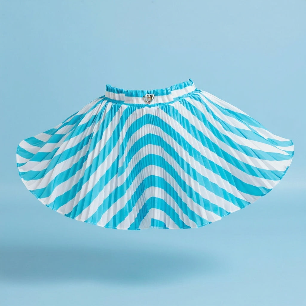Baby Girls Teal Blue Striped Skirt – Single Piece Only | Elegant Pleated Skirt for 1–4 Years