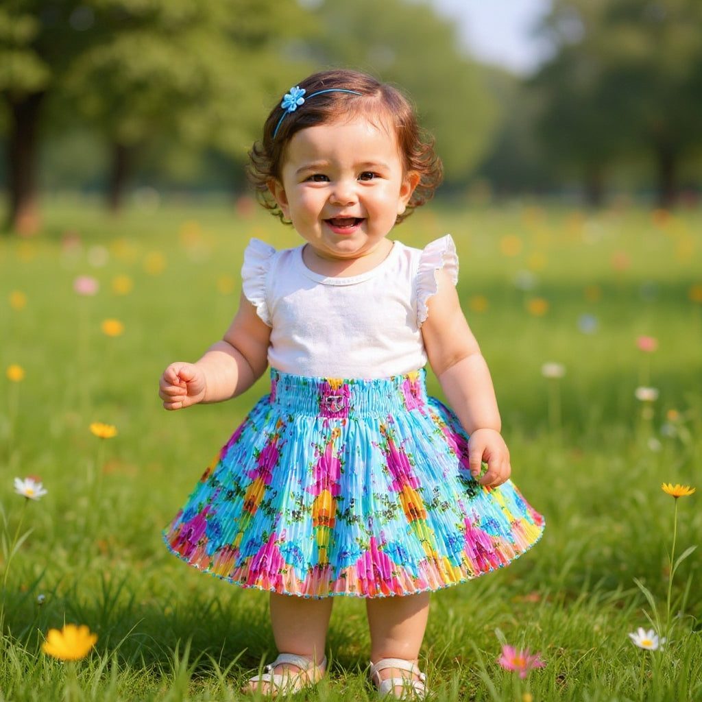 Baby Girls Satin Pleated Skirt (Single Piece) | Soft Elastic Waist | 6 Months to 5 Years