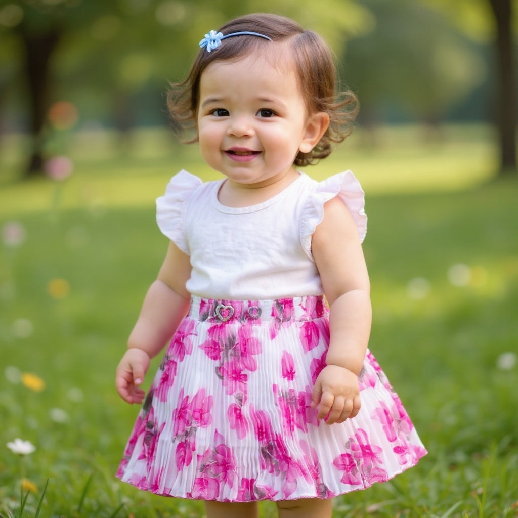 Premium Baby Girls Floral Pleated Skirt (Soft & Comfortable)