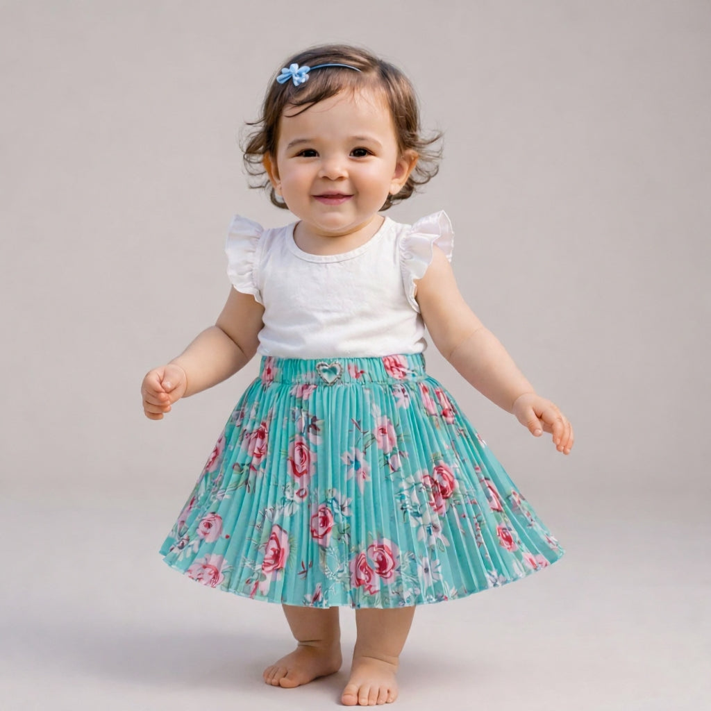 Baby Girls Floral Pleated Skirt (Single Piece Only - Skirt)
