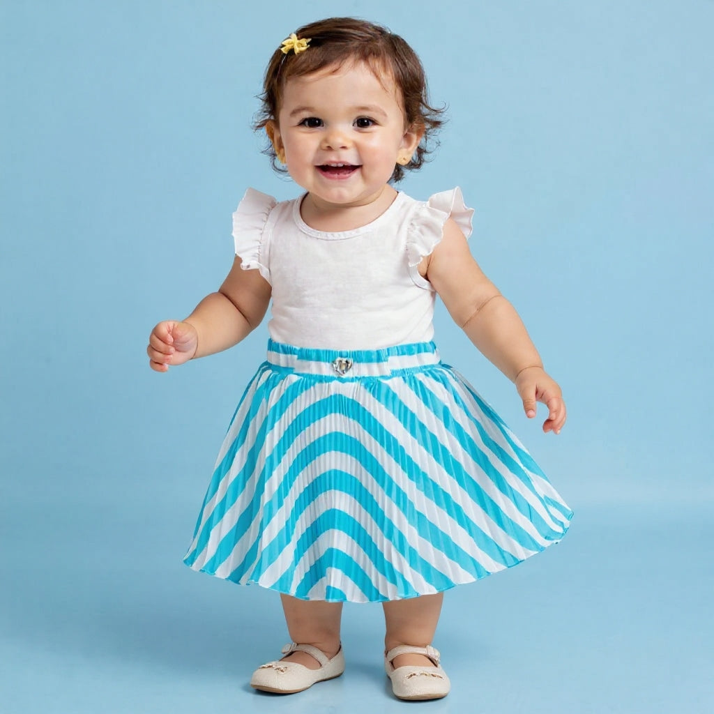 Baby Girls Teal Blue Striped Skirt – Single Piece Only | Elegant Pleated Skirt for 1–4 Years