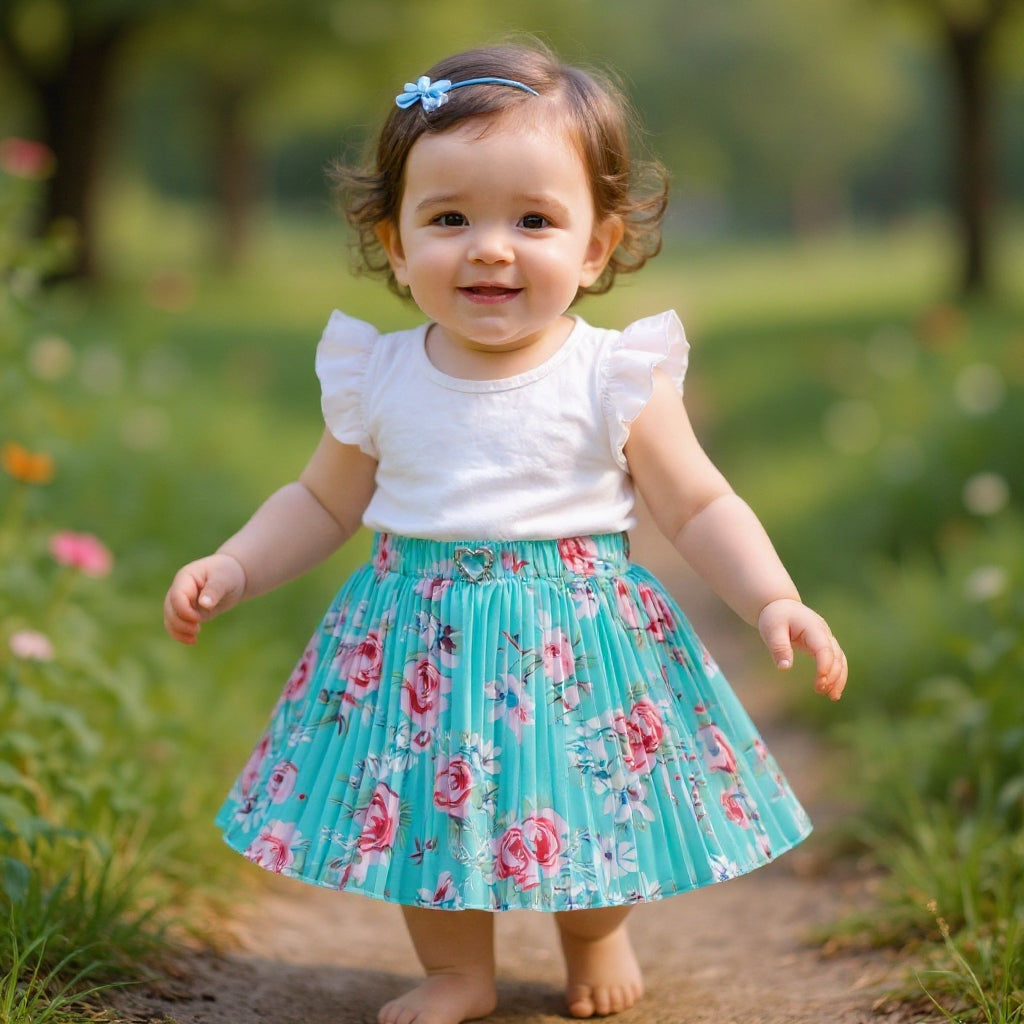 Baby Girls Floral Pleated Skirt (Single Piece Only - Skirt)