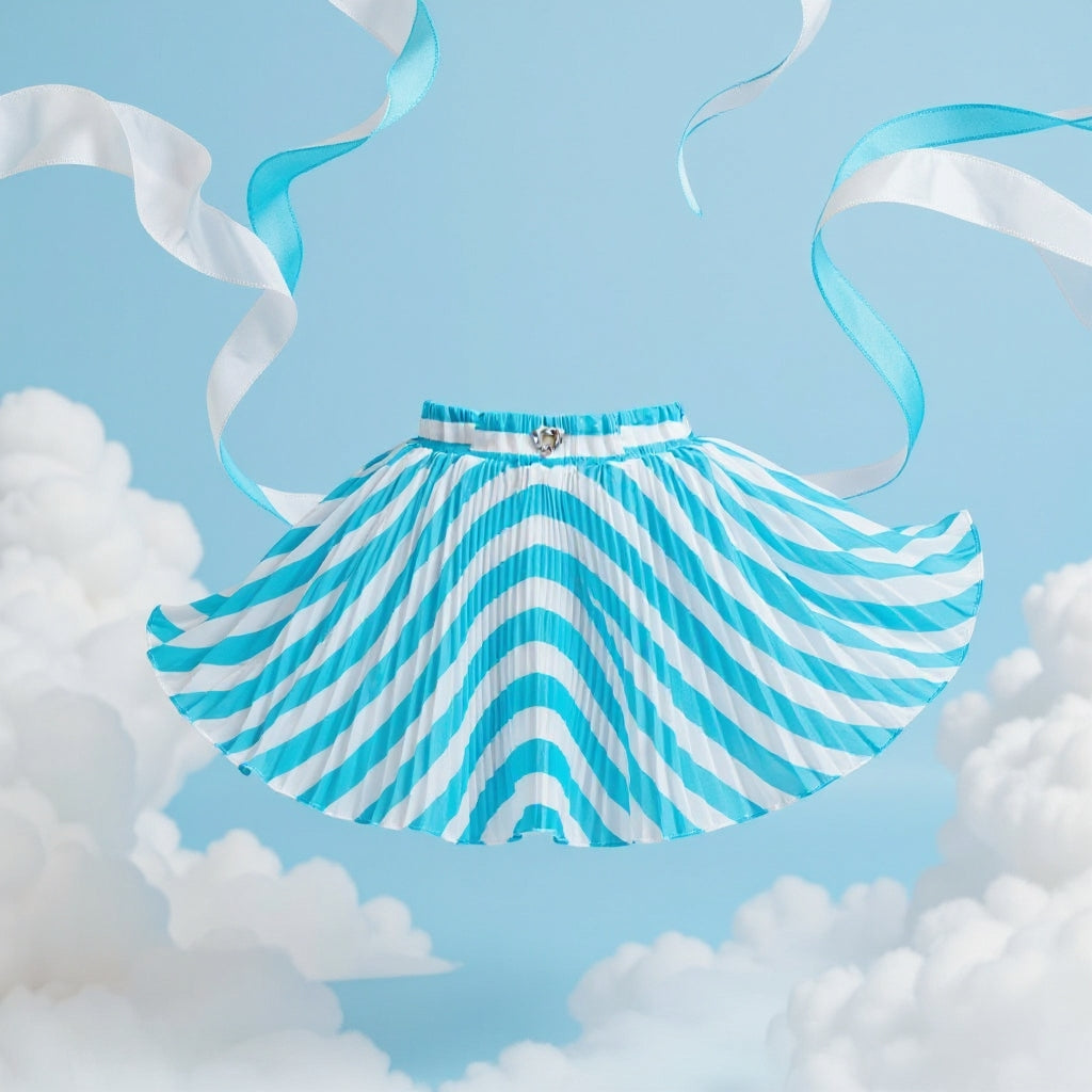 Baby Girls Teal Blue Striped Skirt – Single Piece Only | Elegant Pleated Skirt for 1–4 Years