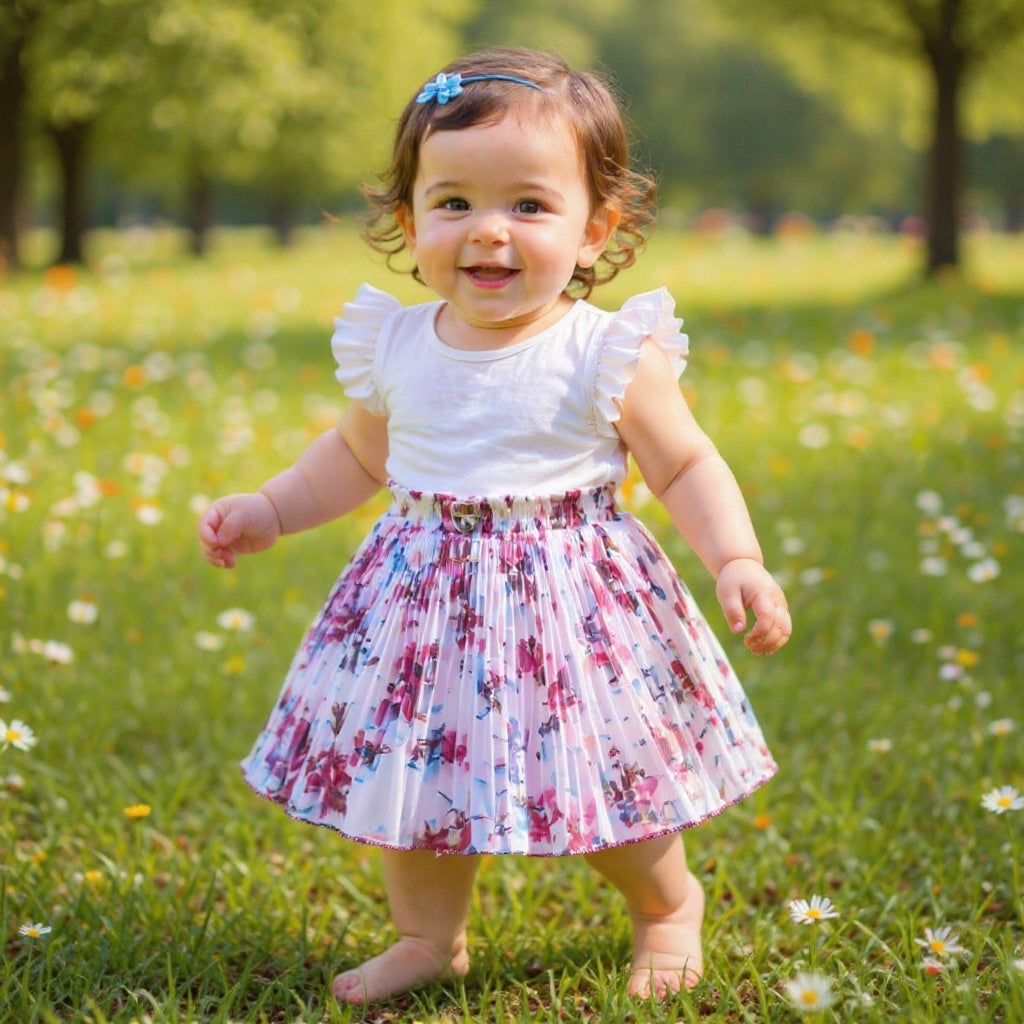 Baby Girls Skirt Only Single Piece (6 Months to 5 Years) | Premium Georgette Material | Soft Inner Astar | Elastic Waist Floral Designer Skirt