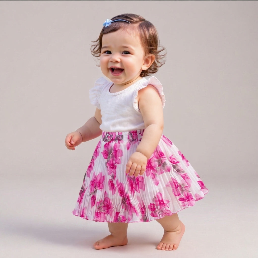 Premium Baby Girls Floral Pleated Skirt (Soft & Comfortable)