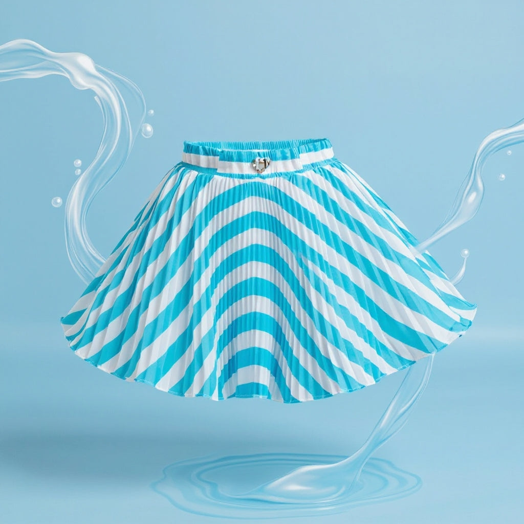 Baby Girls Teal Blue Striped Skirt – Single Piece Only | Elegant Pleated Skirt for 1–4 Years