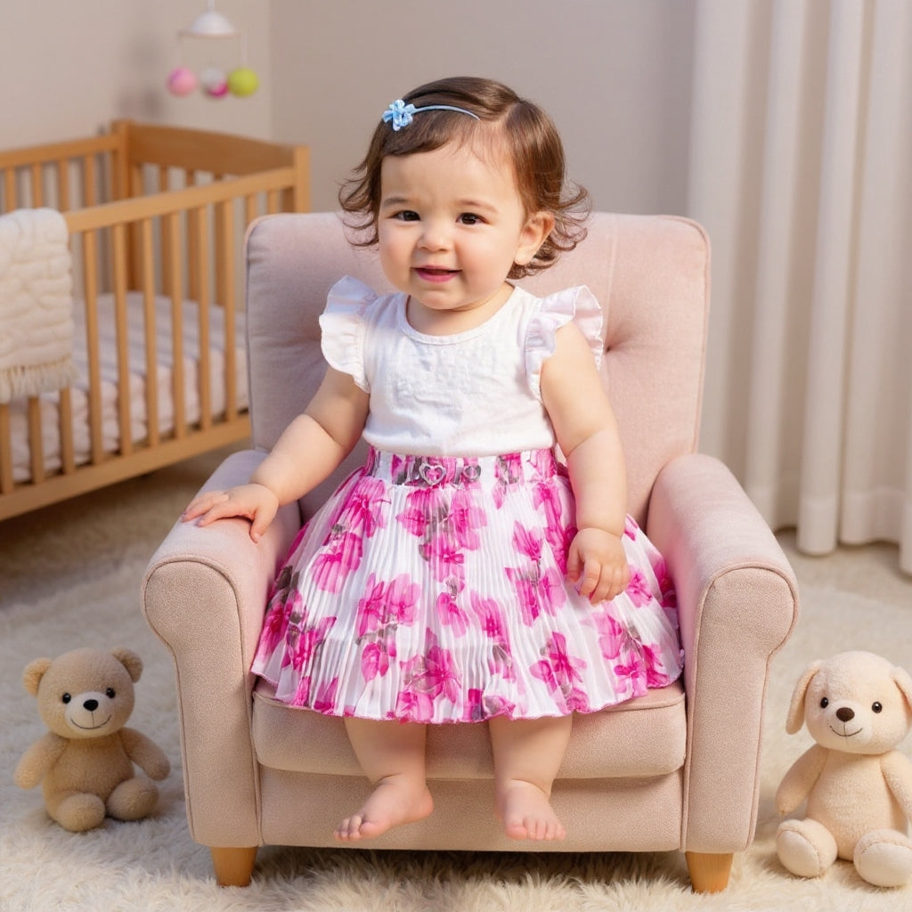 Premium Baby Girls Floral Pleated Skirt (Soft & Comfortable)