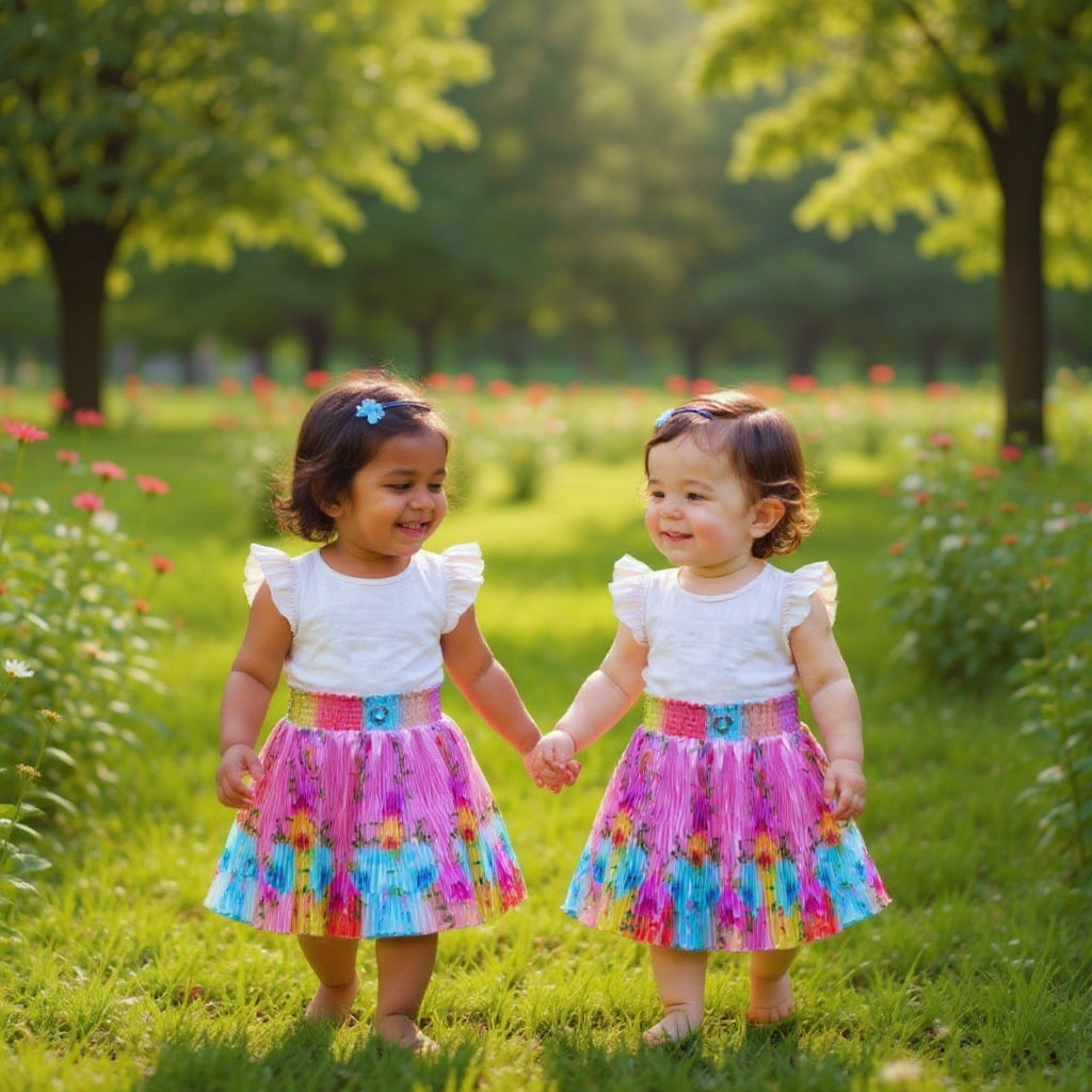 Baby Girls Single Piece Floral Pleated Satin Skirt with Elastic Waist & Inner Lining (Astar) – 100% Quality Guaranteed
