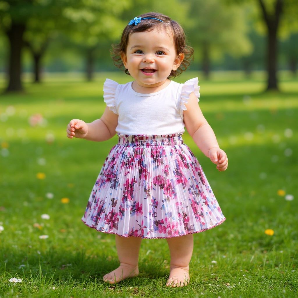Baby Girls Skirt Only Single Piece (6 Months to 5 Years) | Premium Georgette Material | Soft Inner Astar | Elastic Waist Floral Designer Skirt