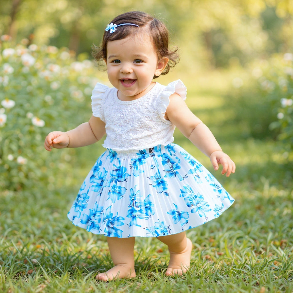 Baby Girls Blue Floral Skirt – Single Piece Only | Pleated Cute Skirt for 1–4 Years