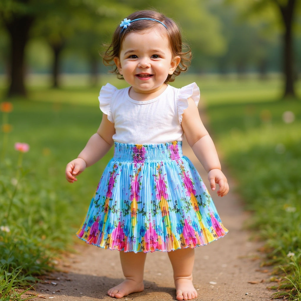 Baby Girls Satin Pleated Skirt (Single Piece) | Soft Elastic Waist | 6 Months to 5 Years
