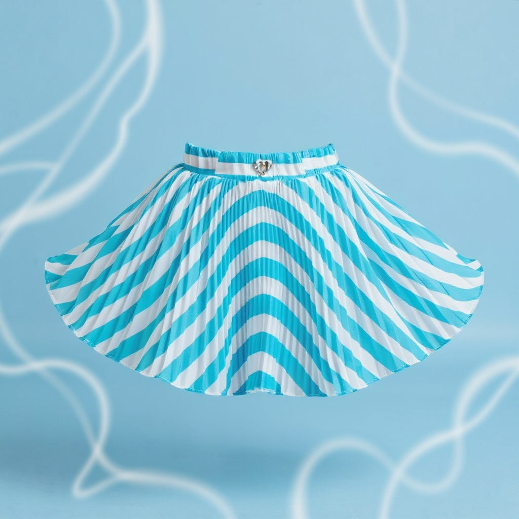 Baby Girls Teal Blue Striped Skirt – Single Piece Only | Elegant Pleated Skirt for 1–4 Years