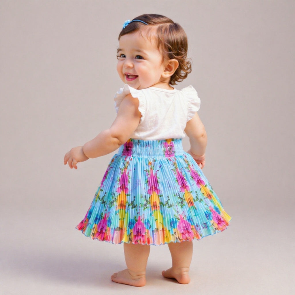 Baby Girls Satin Pleated Skirt (Single Piece) | Soft Elastic Waist | 6 Months to 5 Years