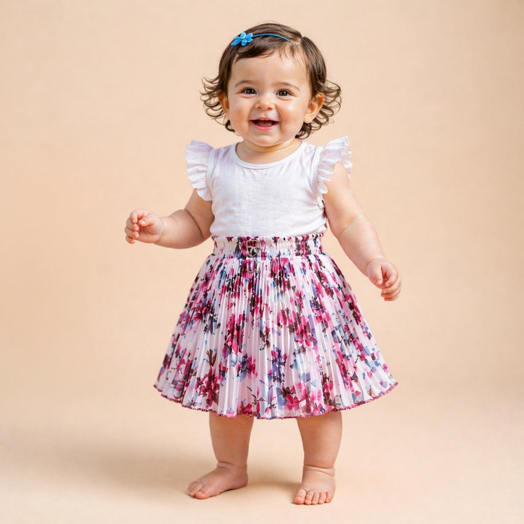 Baby Girls Skirt Only Single Piece (6 Months to 5 Years) | Premium Georgette Material | Soft Inner Astar | Elastic Waist Floral Designer Skirt