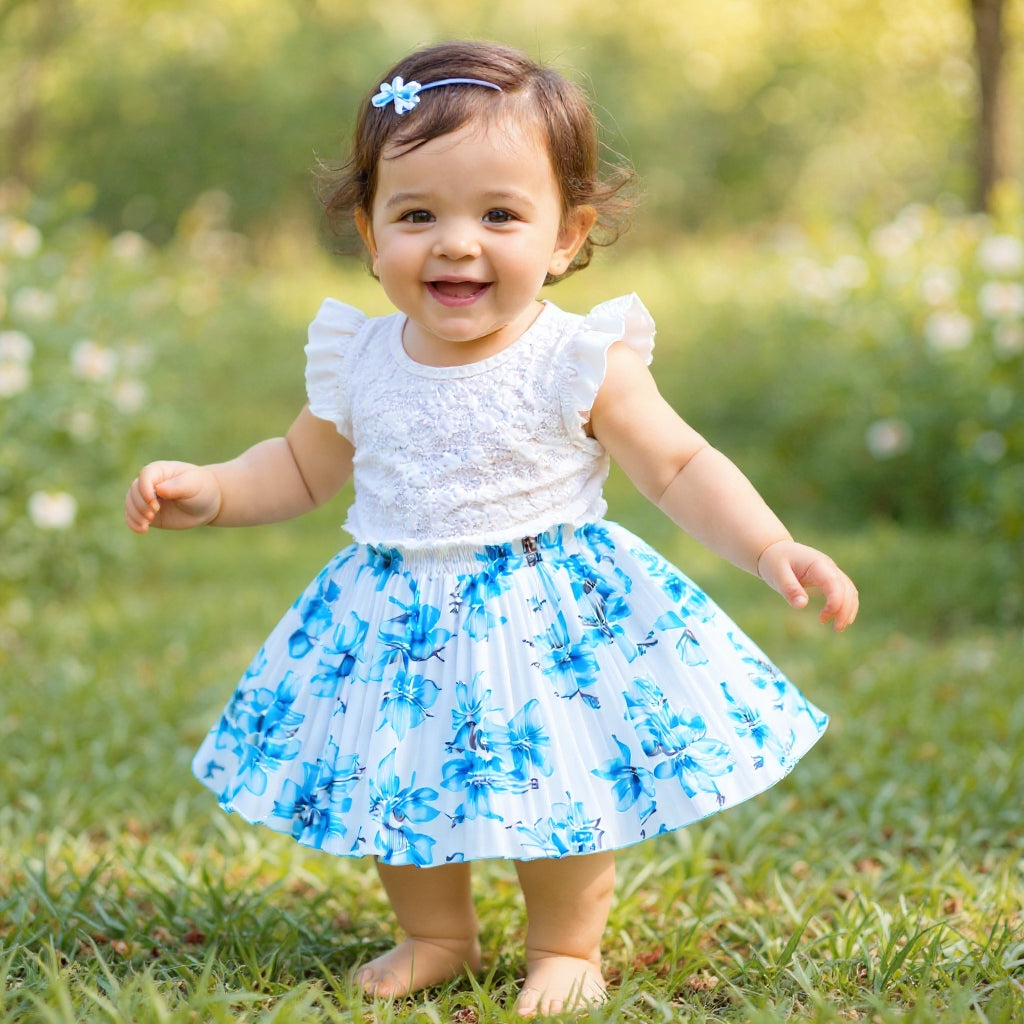 Baby Girls Blue Floral Skirt – Single Piece Only | Pleated Cute Skirt for 1–4 Years