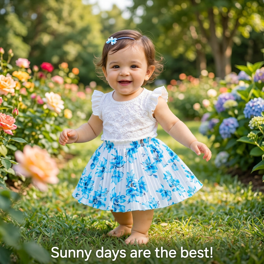 Baby Girls Blue Floral Skirt – Single Piece Only | Pleated Cute Skirt for 1–4 Years