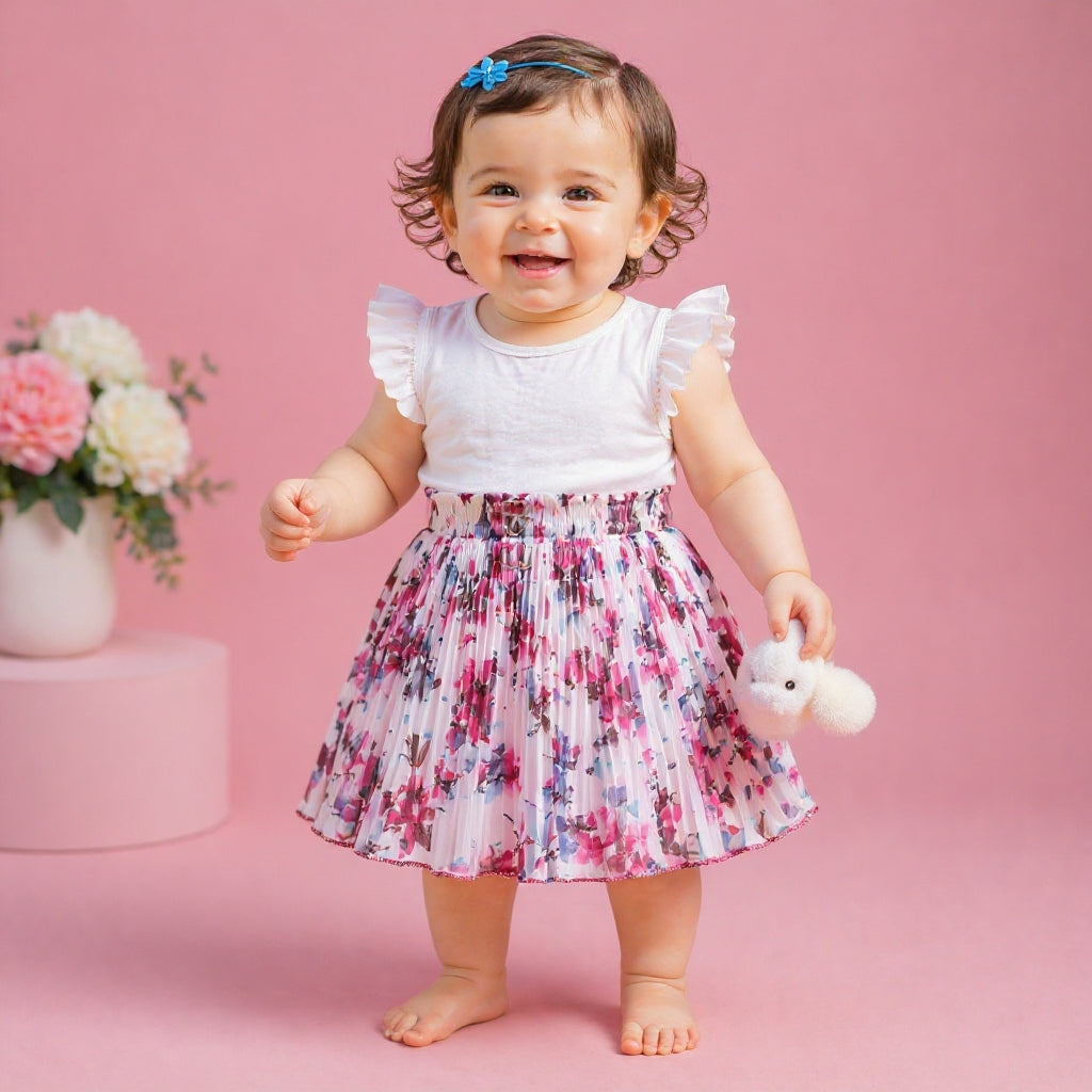 Baby Girls Skirt Only Single Piece (6 Months to 5 Years) | Premium Georgette Material | Soft Inner Astar | Elastic Waist Floral Designer Skirt