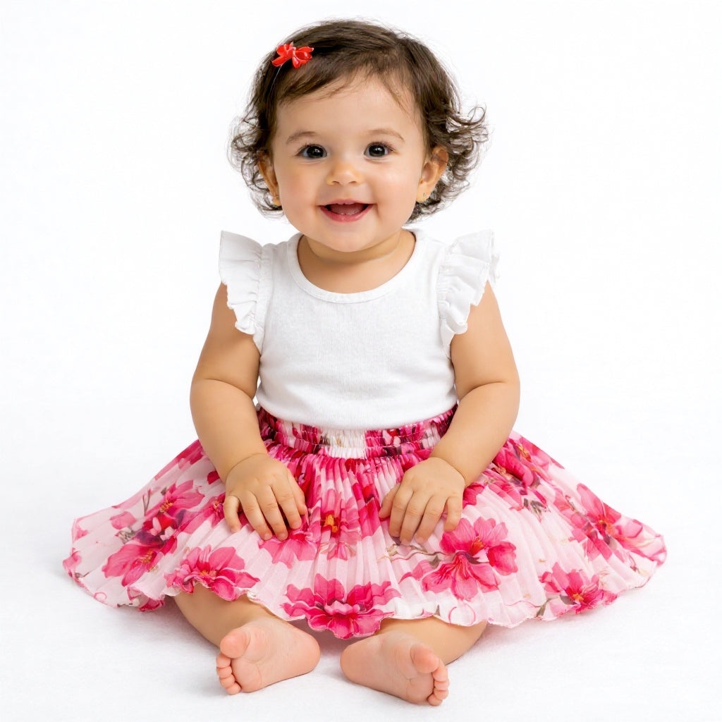Baby Girls Pink Floral Skirt – Single Piece Only | Cute Pleated Skirt for 1–4 Years