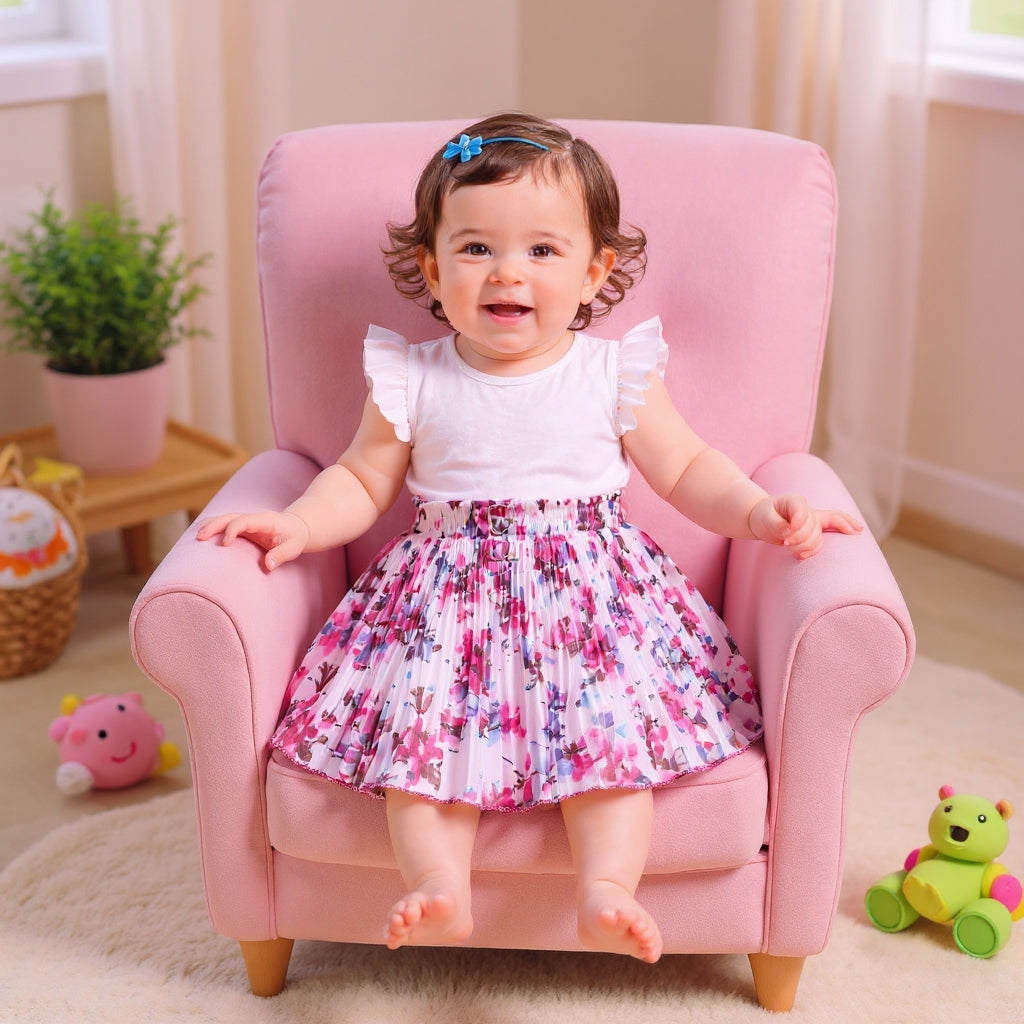 Baby Girls Skirt Only Single Piece (6 Months to 5 Years) | Premium Georgette Material | Soft Inner Astar | Elastic Waist Floral Designer Skirt