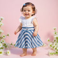 Baby Girls Blue & White Striped Pleated Skirt | Soft Elastic Waist | Stylish Single Piece Skirt
