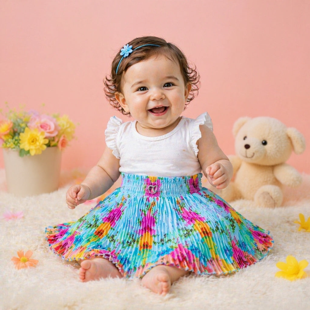 Baby Girls Satin Pleated Skirt (Single Piece) | Soft Elastic Waist | 6 Months to 5 Years