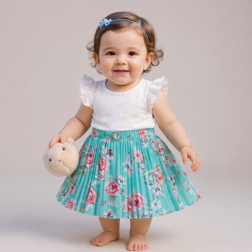 Baby Girls Floral Pleated Skirt (Single Piece Only - Skirt)