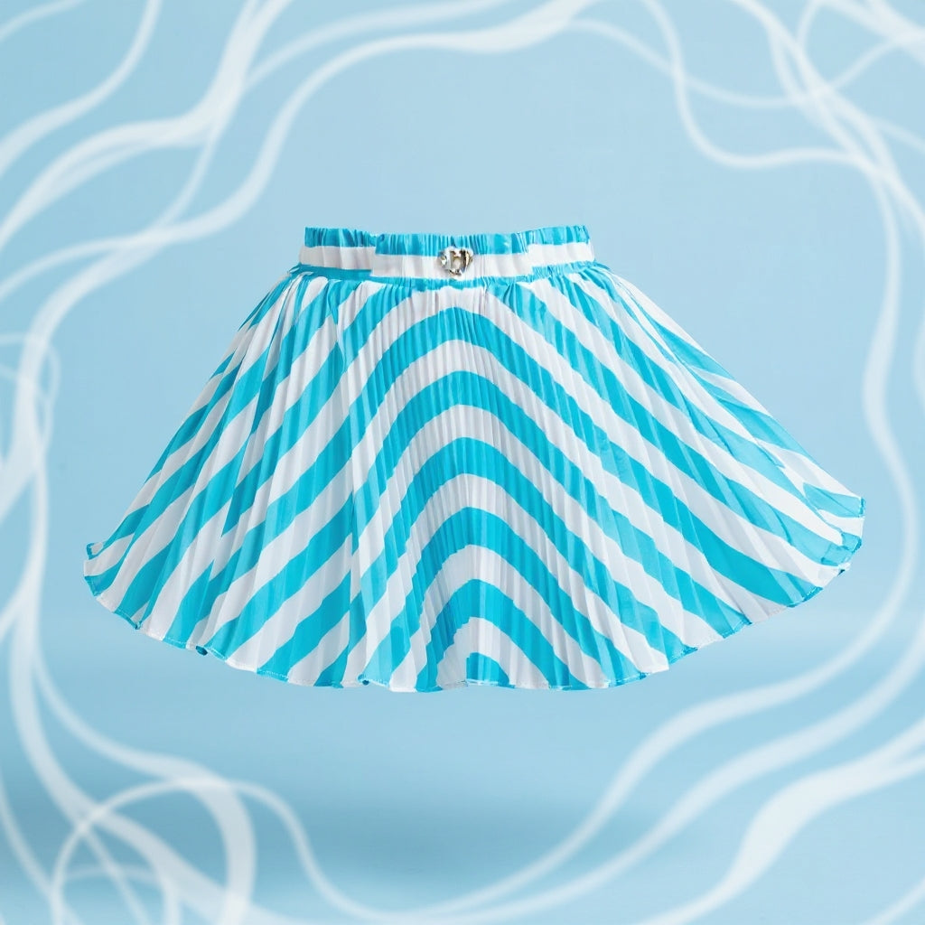 Baby Girls Teal Blue Striped Skirt – Single Piece Only | Elegant Pleated Skirt for 1–4 Years
