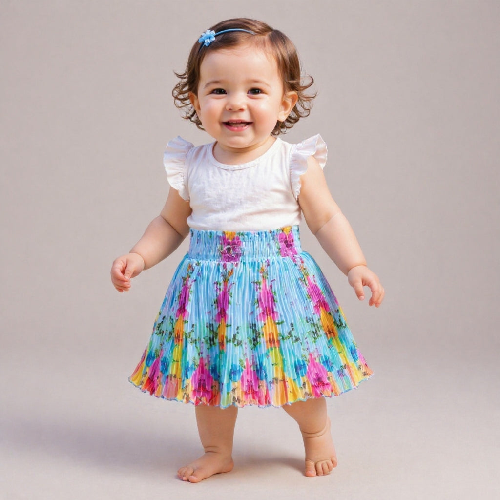 Baby Girls Satin Pleated Skirt (Single Piece) | Soft Elastic Waist | 6 Months to 5 Years
