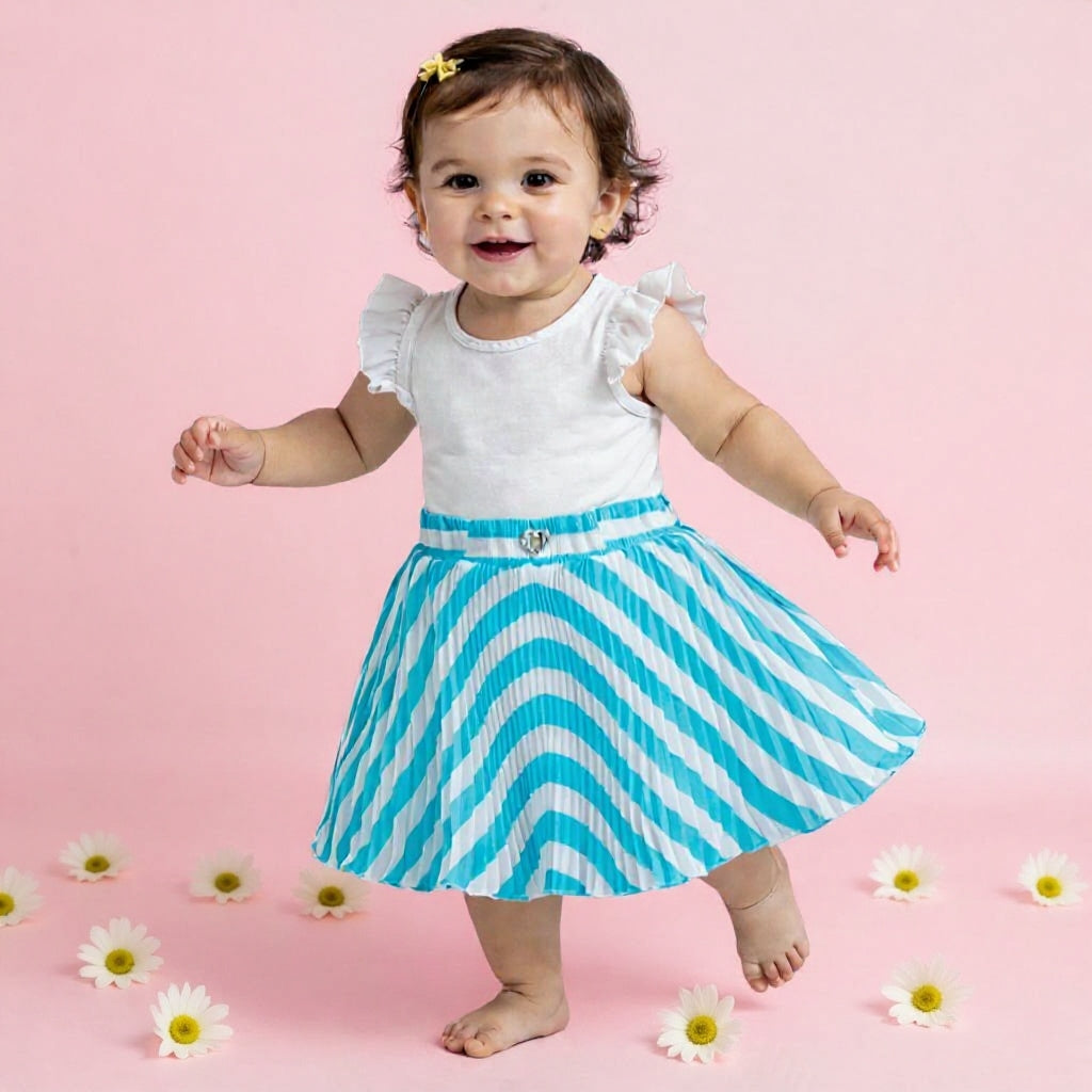 Baby Girls Teal Blue Striped Skirt – Single Piece Only | Elegant Pleated Skirt for 1–4 Years