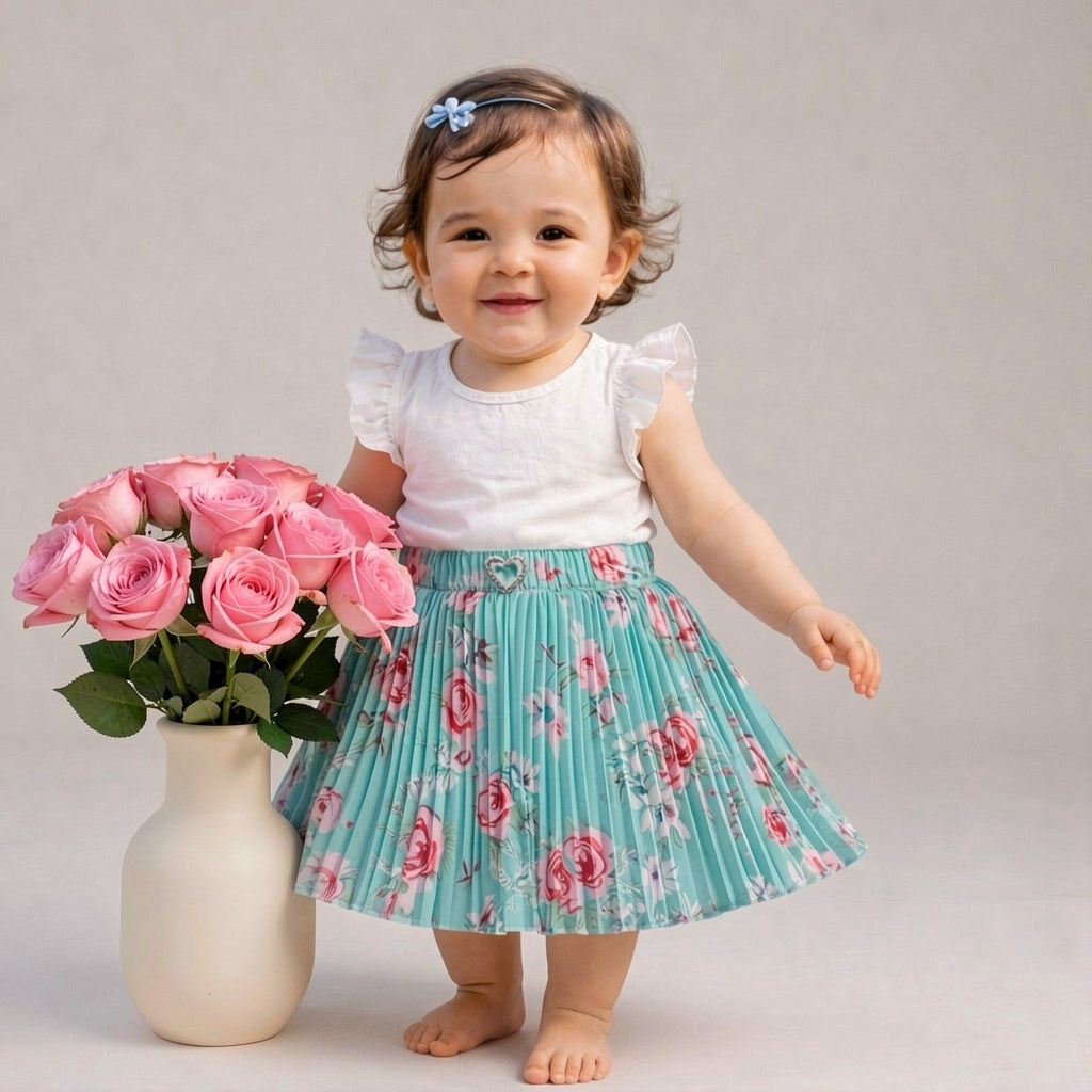 Baby Girls Floral Pleated Skirt (Single Piece Only - Skirt)