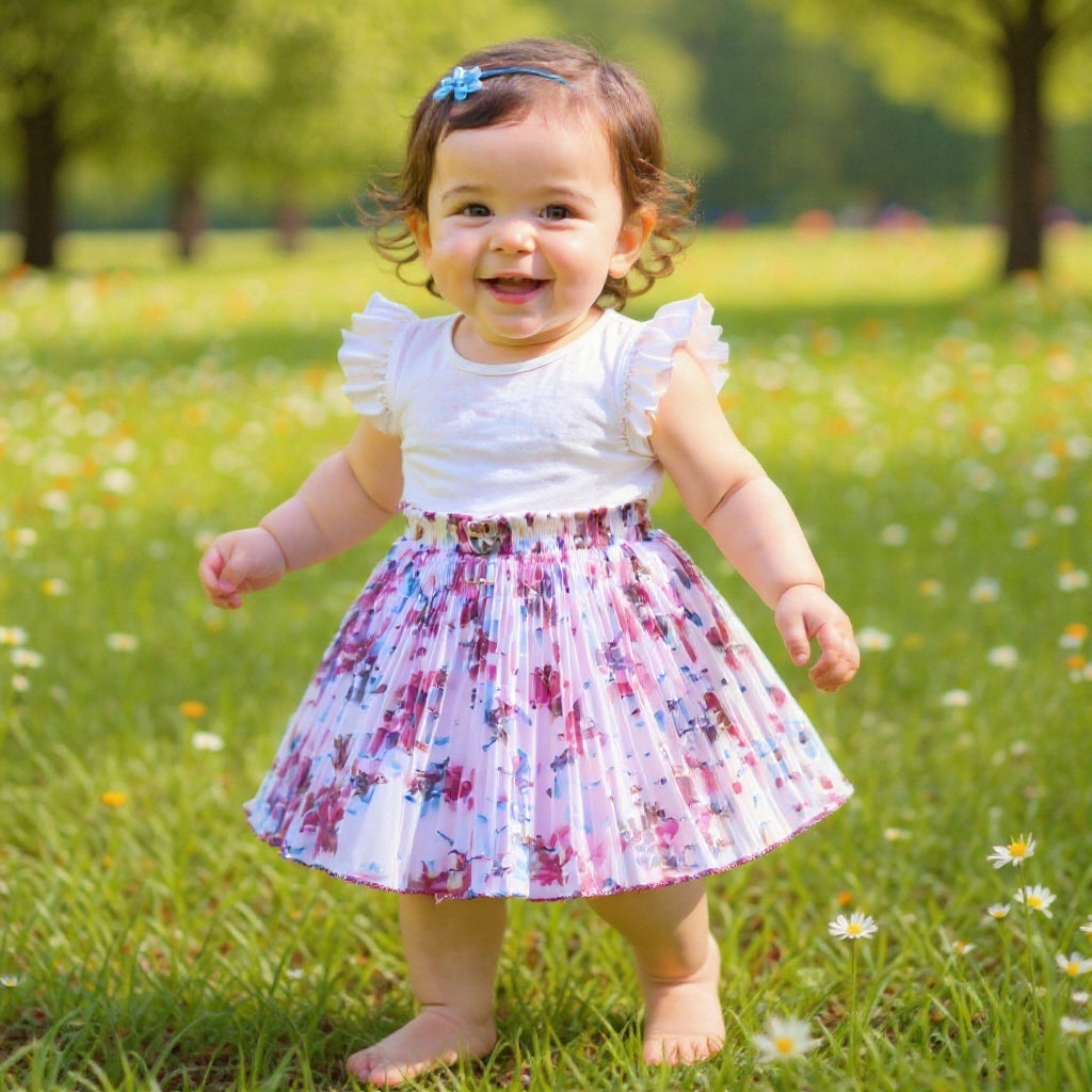 Baby Girls Skirt Only Single Piece (6 Months to 5 Years) | Premium Georgette Material | Soft Inner Astar | Elastic Waist Floral Designer Skirt