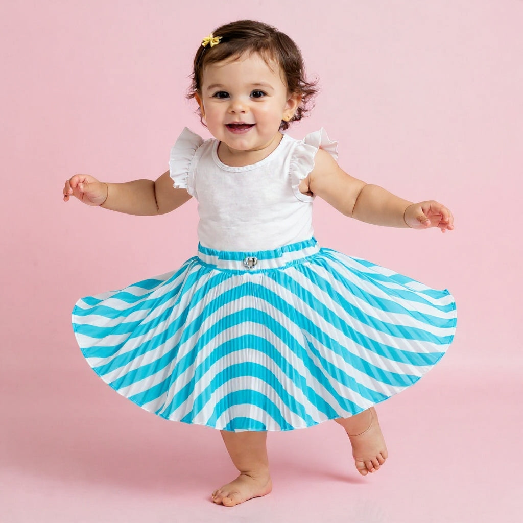 Baby Girls Teal Blue Striped Skirt – Single Piece Only | Elegant Pleated Skirt for 1–4 Years