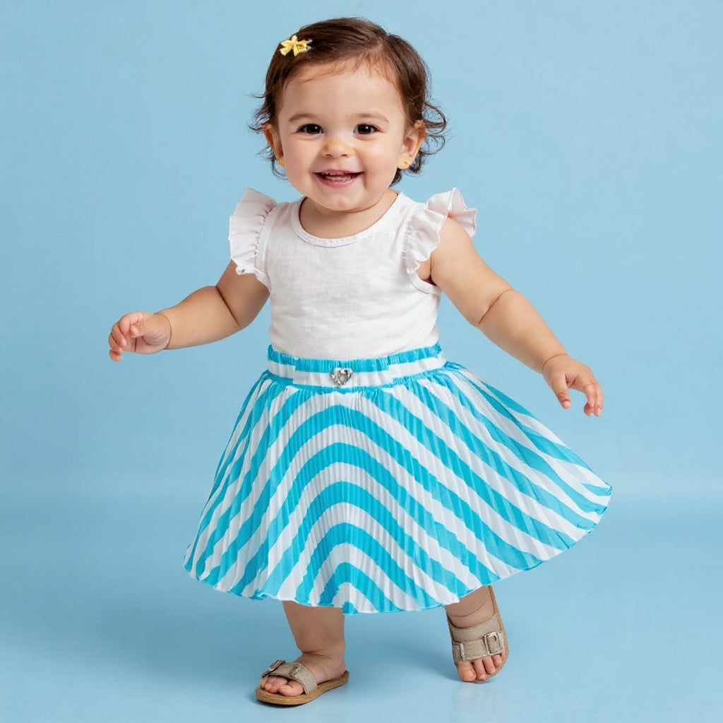 Baby Girls Teal Blue Striped Skirt – Single Piece Only | Elegant Pleated Skirt for 1–4 Years