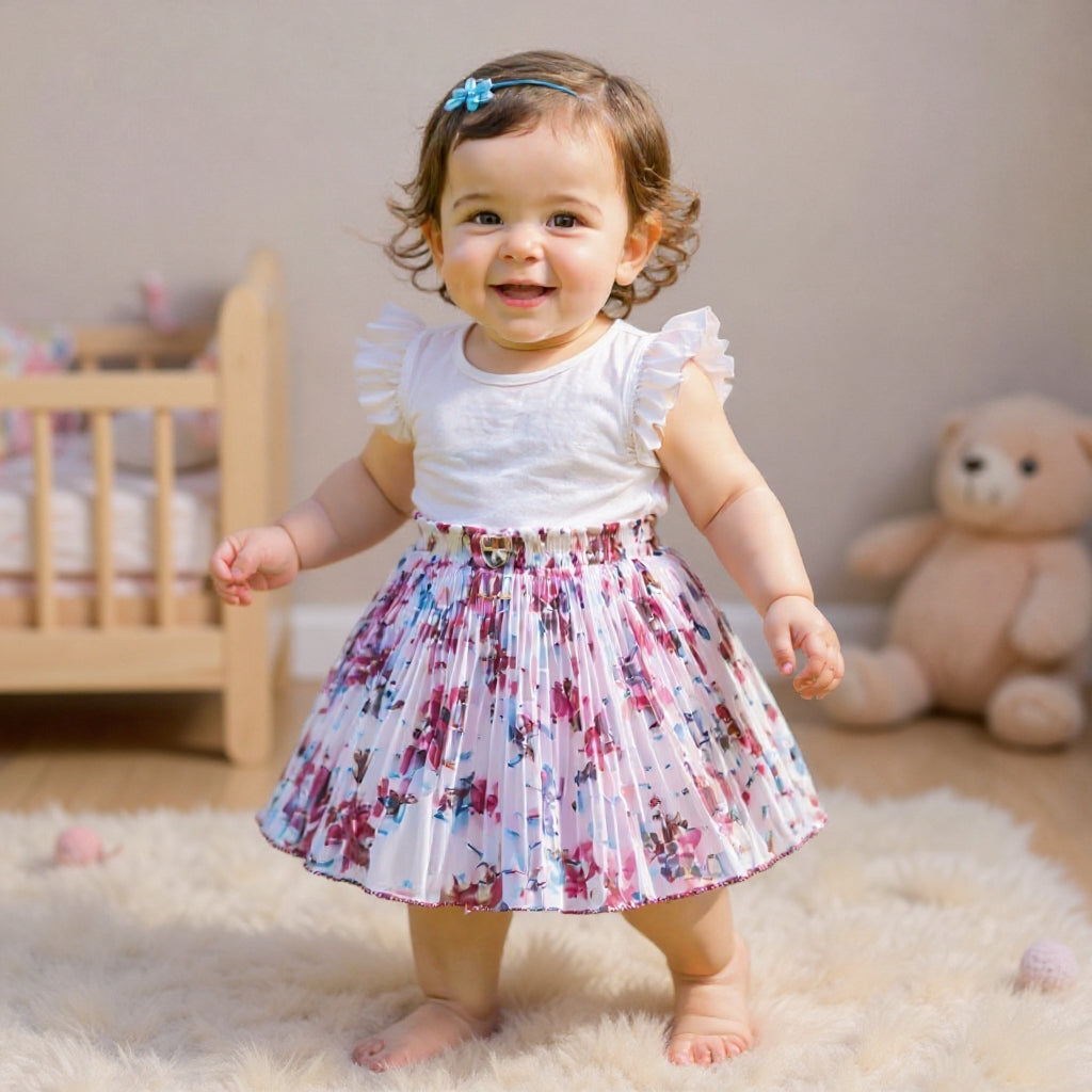 Baby Girls Skirt Only Single Piece (6 Months to 5 Years) | Premium Georgette Material | Soft Inner Astar | Elastic Waist Floral Designer Skirt