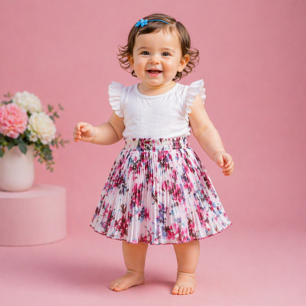 Baby Girls Skirt Only Single Piece (6 Months to 5 Years) | Premium Georgette Material | Soft Inner Astar | Elastic Waist Floral Designer Skirt