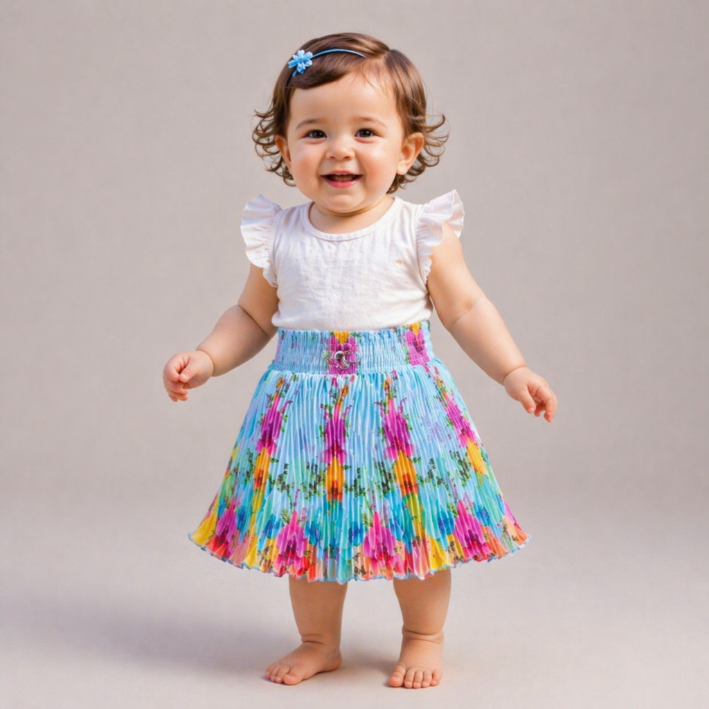 Baby Girls Satin Pleated Skirt (Single Piece) | Soft Elastic Waist | 6 Months to 5 Years