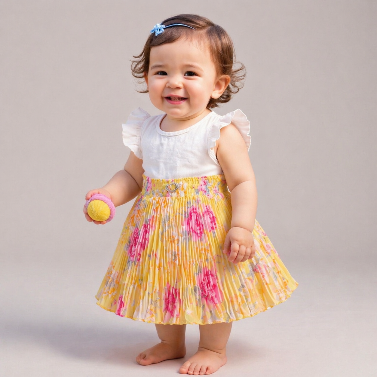 Baby Girls Yellow Floral Pleated Skirt | Soft Elastic Waist | Cute & Stylish Single Piece Skirt